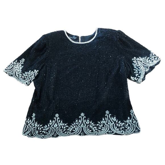 Laurence Kazar vintage beaded, sequins & pearl top size large - Picture 1 of 11